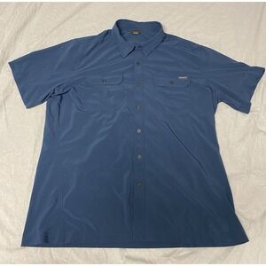 Eddie Bauer Mens XL Blue Short Sleeve Button Up Performance Fishing Shirt